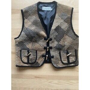 Vintage 90’s Boho Grunge Howard Wolf Tapestry Vest with Horn Buttons Made In USA